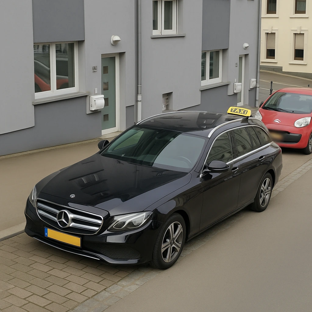 Image d'un taxi Mercedes Classe E de BB Taxis, service de taxi au Luxembourg